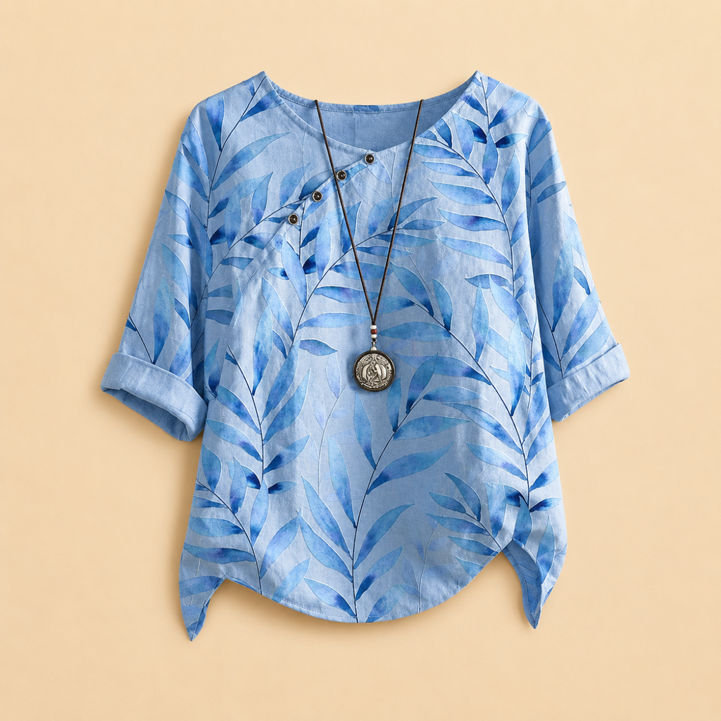 Della Lightweight Embroidered Linen Blouse - Blue - Designed by Bella Hudson