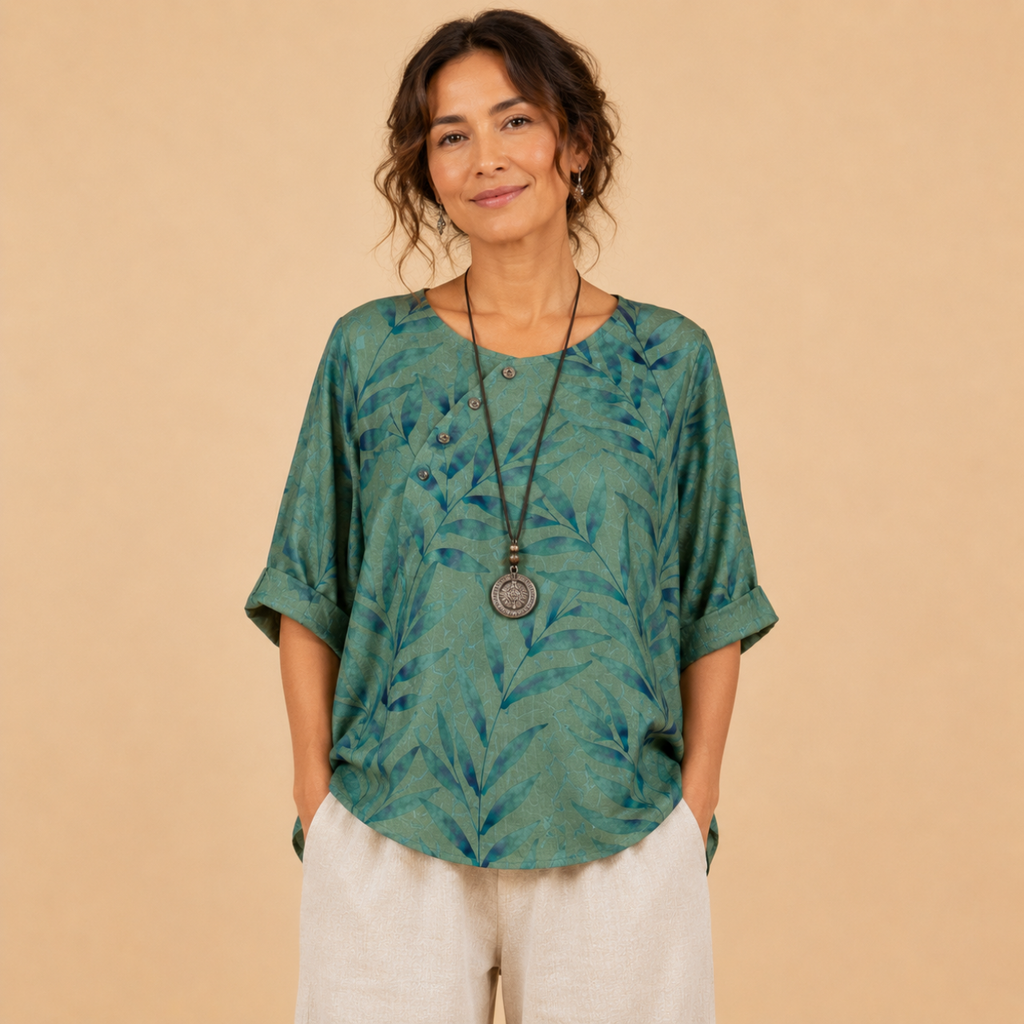 Della Lightweight Embroidered Linen Blouse - Full View - Designed by Bella Hudson