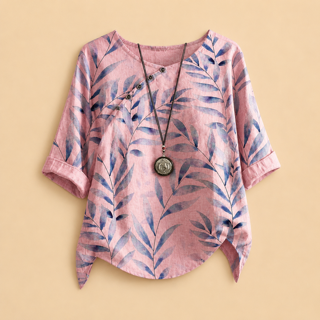 Della Lightweight Embroidered Linen Blouse - Pink - Designed by Bella Hudson