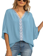 Delphine Boho Embroidered V-Neck Tunic, Blue