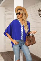 Delphine Boho Embroidered V-Neck Tunic, Dark Blue