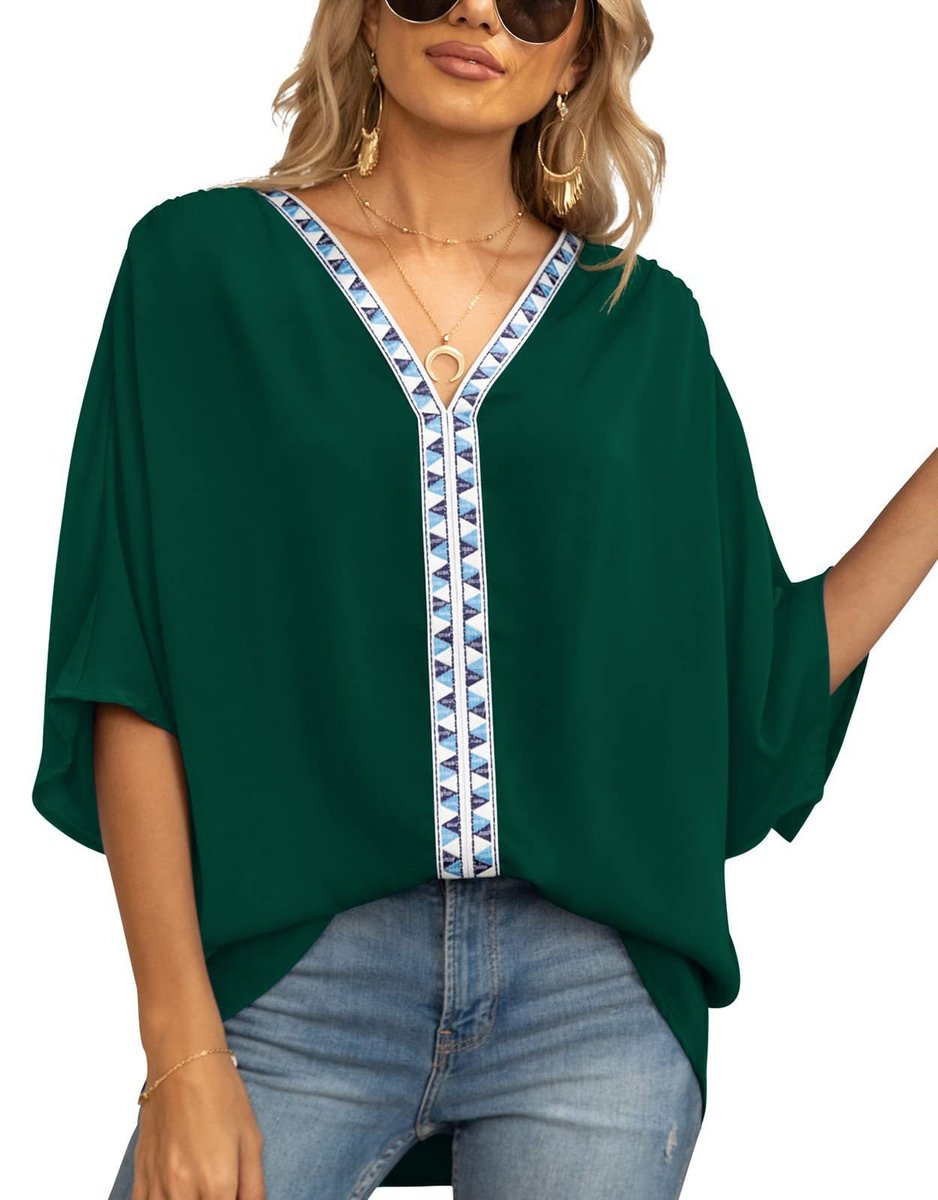 Delphine Boho Embroidered V-Neck Tunic, Green