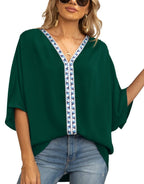 Delphine Boho Embroidered V-Neck Tunic, Green