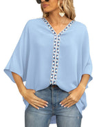 Delphine Boho Embroidered V-Neck Tunic, Light Blue
