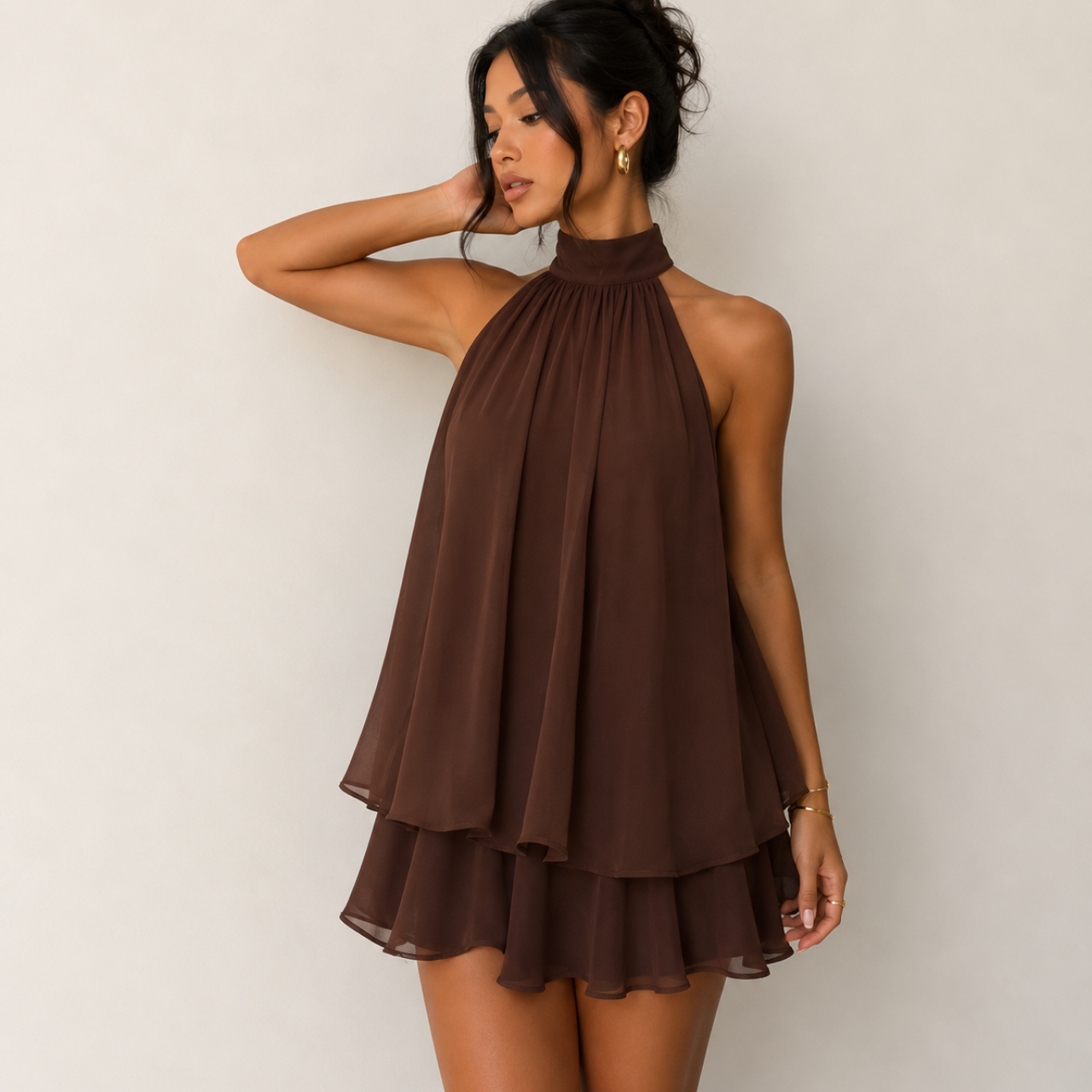 Diana Chiffon Halter Mini Dress, Red / 2XL