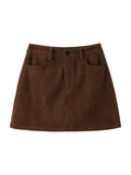 Elise Coffee corduroy mini skirt with high waist and five-pocket design