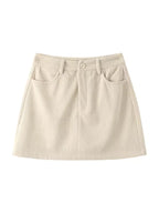 Elise Oatmeal corduroy mini skirt with high-waist A-line silhouette