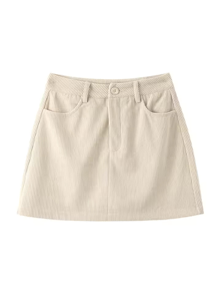 Elise Oatmeal corduroy mini skirt with high-waist A-line silhouette