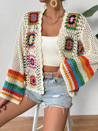 Elodie crochet granny-square open-front cardigan, view 2