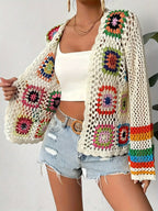 Elodie crochet granny-square open-front cardigan, view 4