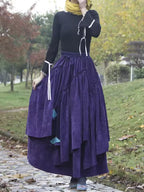 Elodie Dark Purple corduroy maxi skirt with high waist and tiered longline shape