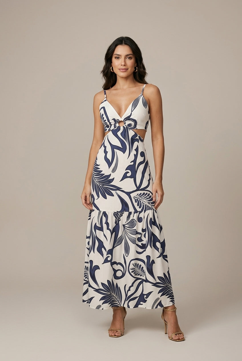 Elowen floral waist-tie cutout maxi dress, view 1