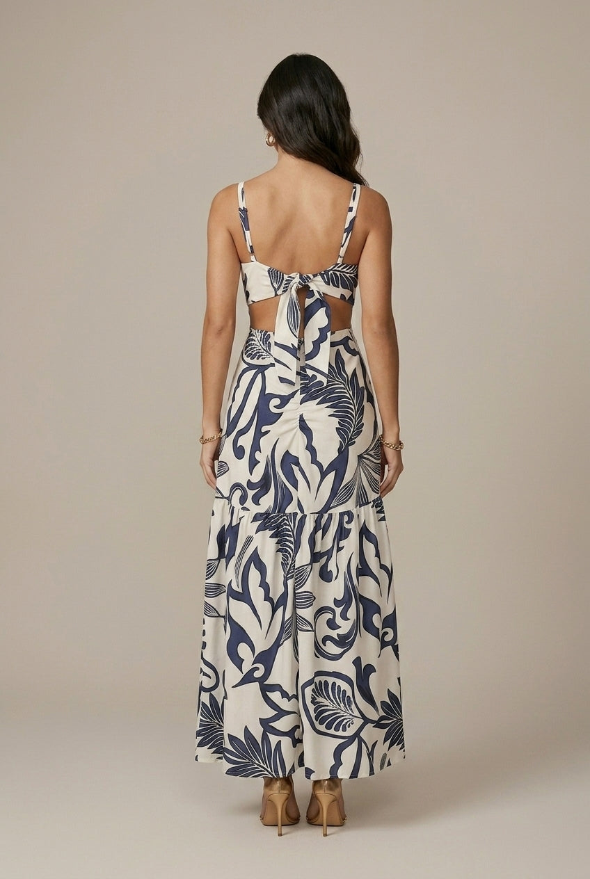 Elowen floral waist-tie cutout maxi dress, back view