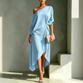 Emmeline one-shoulder draped knot midi dress, view 1