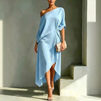 Emmeline one-shoulder draped knot midi dress, view 1