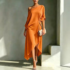 Emmeline one-shoulder draped knot midi dress, view 2