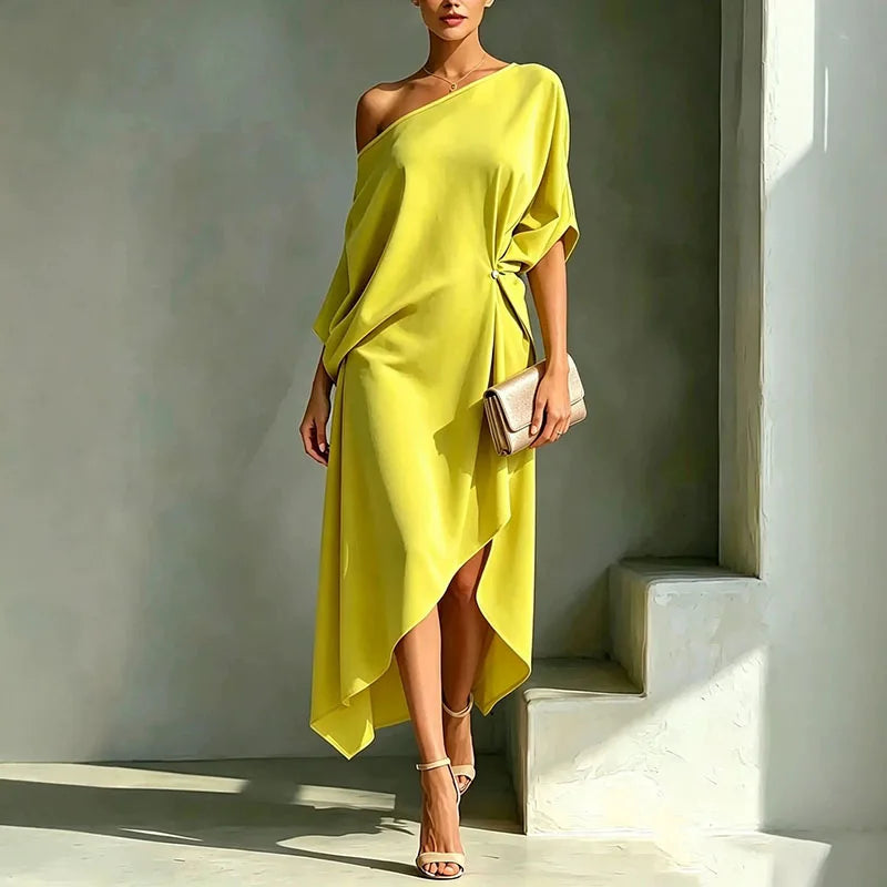 Emmeline one-shoulder draped knot midi dress, view 5