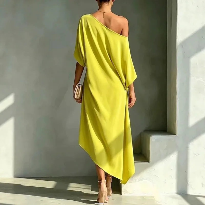 Emmeline one-shoulder draped knot midi dress, view 6