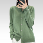 Eulalie Crew Neck Button-Front Cardigan, Green