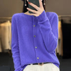 Eulalie Crew Neck Button-Front Cardigan, Purple