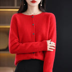 Eulalie Crew Neck Button-Front Cardigan, Red