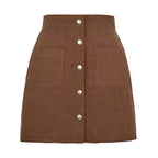 Evelyn Brown corduroy mini skirt with high waist and button-front design