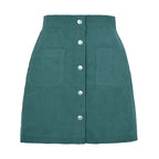 Evelyn Green corduroy mini skirt with high waist and button-front design
