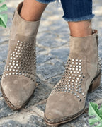 Evelyn Studded Suede Block-Heel Ankle Boots, detail view