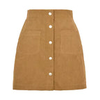 Evelyn Yellow corduroy mini skirt with high waist and button-front design