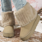 Loretta Faux Suede Platform Winter Boots Faux Fur Cuff Round Toe - Beige