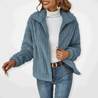 Faunette Fluffy Zip-Up Lapel Cardigan, Blue