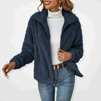 Faunette Fluffy Zip-Up Lapel Cardigan, Dark Blue