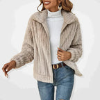 Faunette Fluffy Zip-Up Lapel Cardigan, detail view