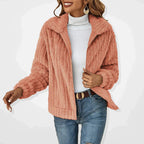 Faunette Fluffy Zip-Up Lapel Cardigan, Pink