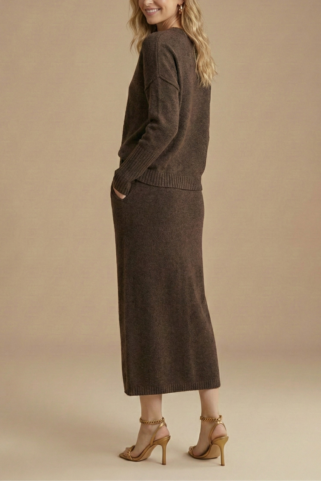 Faustine knitted midi skirt two-piece set, view 5