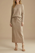 Faustine knitted midi skirt two-piece set, Khaki