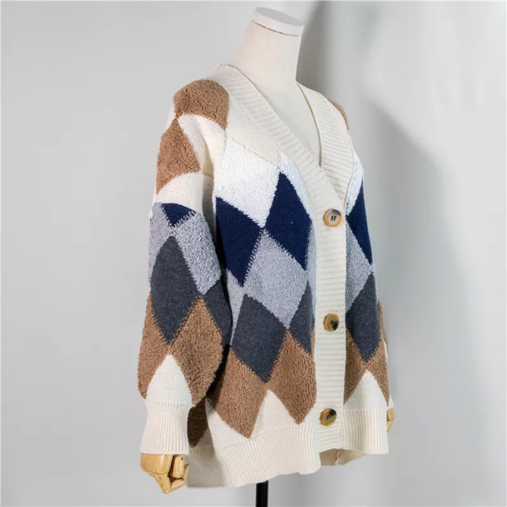 Fernanda Puff-Sleeve Oversized Cardigan, back view