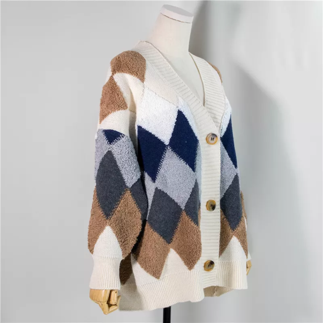 Fernanda Puff-Sleeve Oversized Cardigan, back view