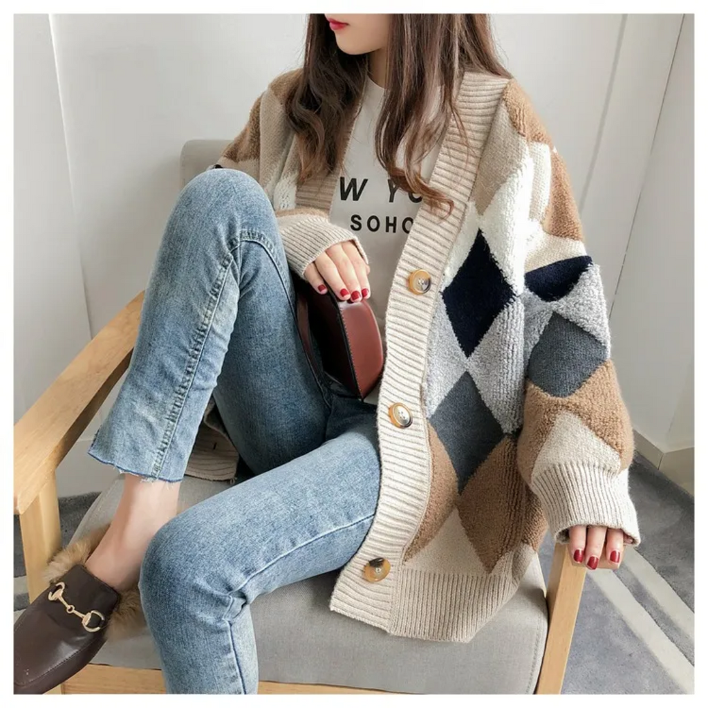 Fernanda Puff-Sleeve Oversized Cardigan, side view