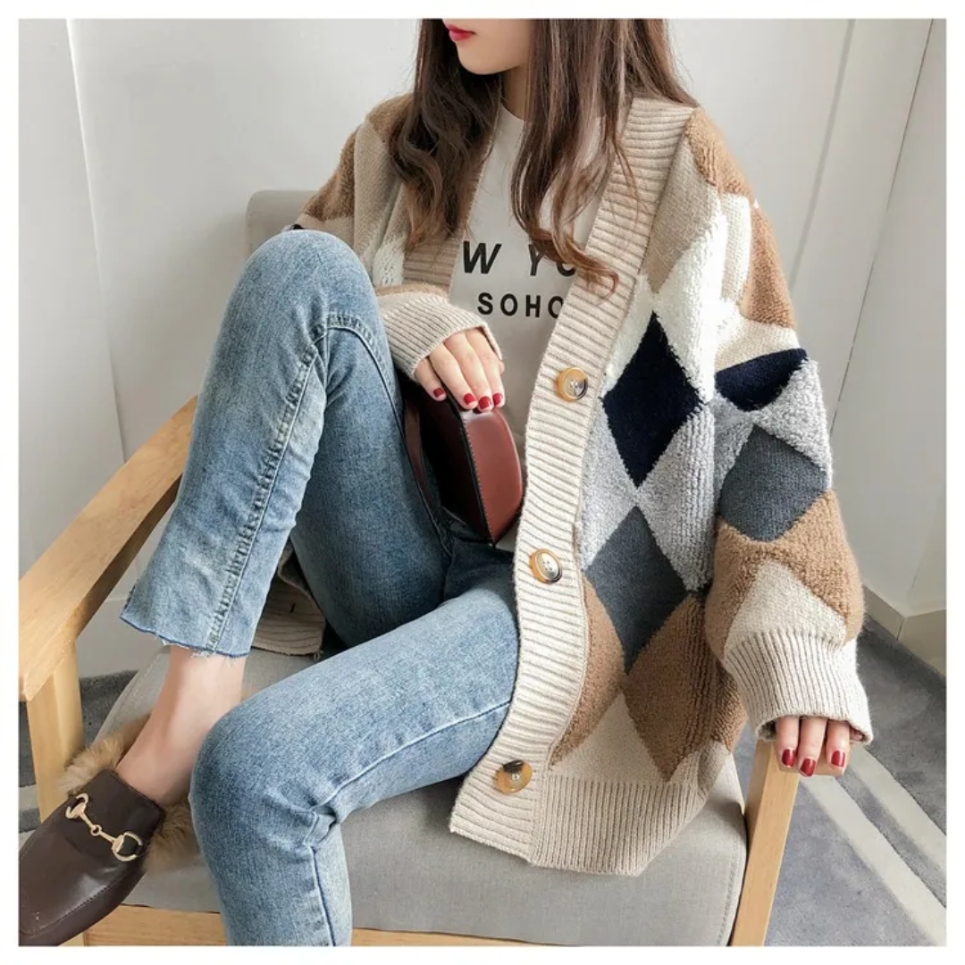 Fernanda Puff-Sleeve Oversized Cardigan, side view