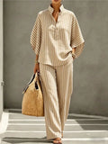 Fernanda striped collar shirt and trouser set, view 1