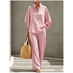 Fernanda striped collar shirt and trouser set, view 6
