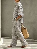 Fernanda striped collar shirt and trouser set, view 8