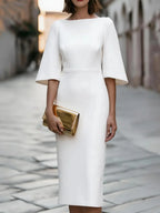 Filippa bell-sleeve round-neck midi dress, view 1