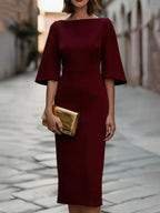 Filippa bell-sleeve round-neck midi dress, view 3