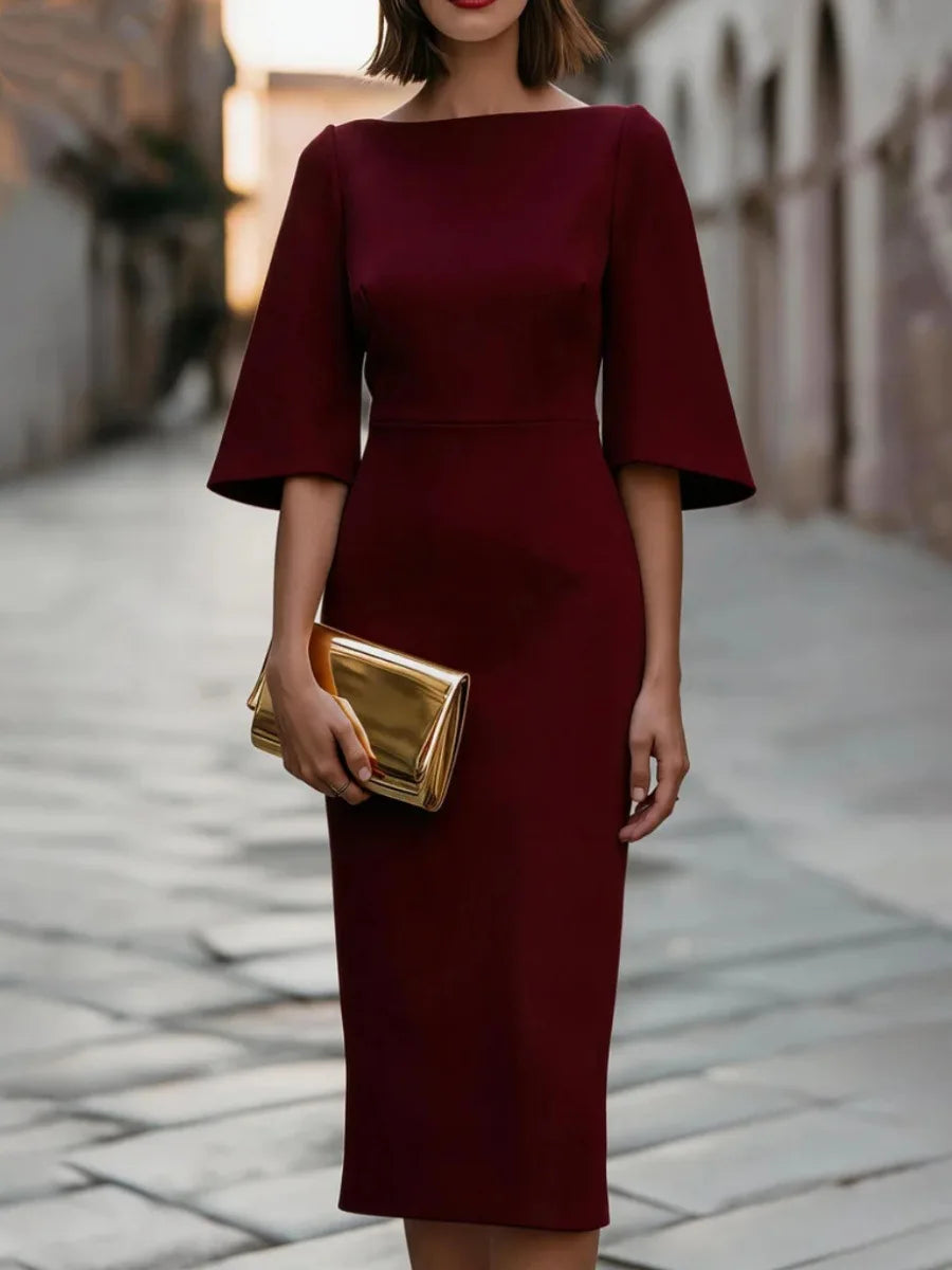Filippa bell-sleeve round-neck midi dress, view 3