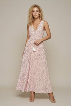 Fiorella evening polka-dot V-neck maxi dress, Pink