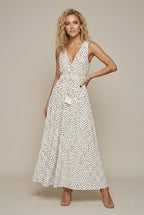 Fiorella evening polka-dot V-neck maxi dress, White