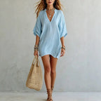 Fiorenza V-neck tunic mini dress, view 1