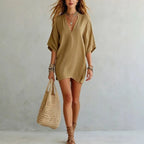 Fiorenza V-neck tunic mini dress, view 2